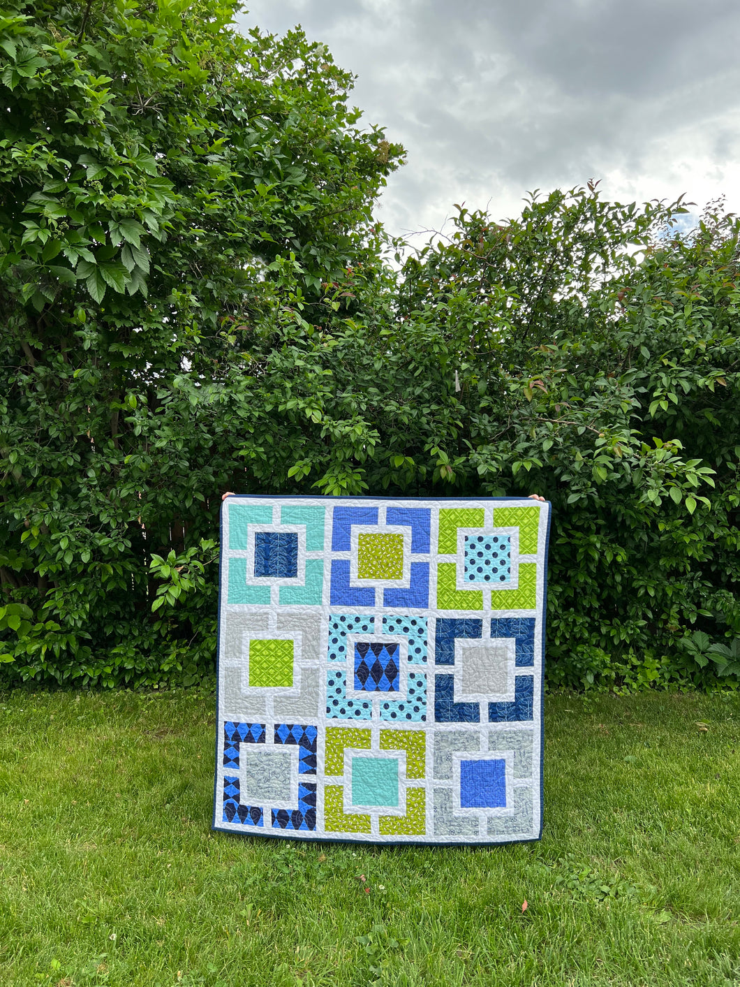 Playtime blue + green baby quilt